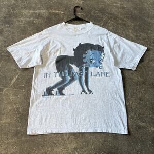 Vintage Betty Boop T Shirt Mens XL Gray In the Fast Lane 90s Graphic